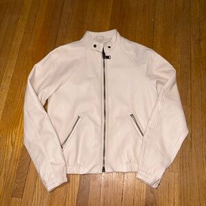 Coach Woman’s Pale Pink Sheep Leather Bomber Jacket with Stand Collar